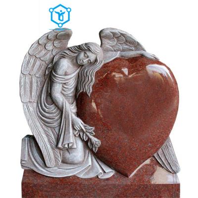 China Modern Modern Tombstone Design Polished India Red Angel Heart Granite Headstone Monument for sale