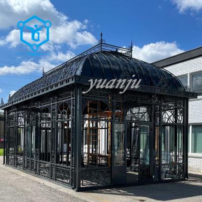 China Antirust Outdoor decorated wedding gazebos decorating Large Outdoor Iron Green House clear glass roof pavilion gazebo back yard for sale