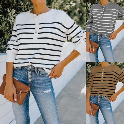 China 2021 Sweater boutique fashion style relaxation loose v-neck fashion breathable contracted stripe contracted sweater for sale