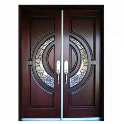 China Modern Swing European Designs Double Teak Wood Door With Glass Design For Main Door for sale