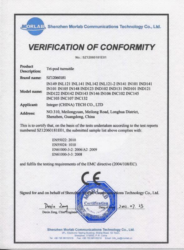 CE certification - Integer (CHINA) TECH CO., LTD.