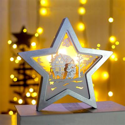 China Modeling Christmas Gift Lights 10L Hot Sale 9.5IN 3D Wooden Star Lights For Home Decoration for sale