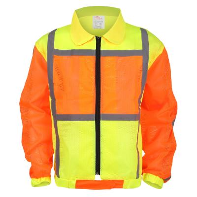 China Water Proof Reflective Long Sleeve Vest Jacket Striped Mesh Fabric Construction Security Safety Shirt for sale