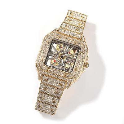 China Others 2023 new fashion hip-hop trend square niche design hollowed out full of diamonds casual versatile light luxury quartz watch for sale