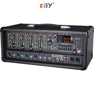 China RIY sound card powered mixer 2*300W 99dsp 6ch powered sound mixer for sale