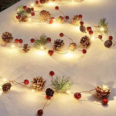 China Adorable lighting creats light fairy decorations with a glitter effect party patio winter holiday year new 6.5 ft. Pinecone Bell Berry Light Red String Garland Light Battery Operated Fairy for sale