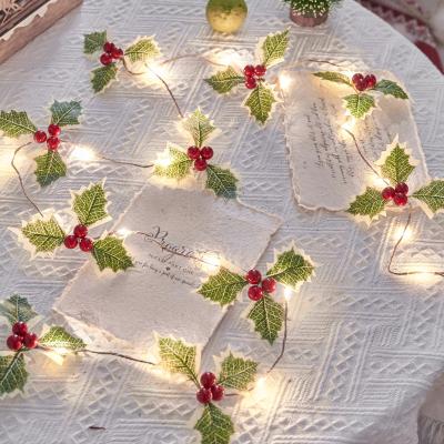 China Adorable Lighting Creats A Light Glitter Effect Harvest Fairy Festival For Party Decor Holidays Lighting Fairy String Lights With Holly Leaves Red Berry Garlands Leaves Light for sale