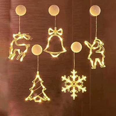 China Light Warm Santa Claus Bells Christmas Decoration Hanging Snowflake Elk Lights Christmas Festival Mood Christmas Window Sucker Glow Lamp for sale