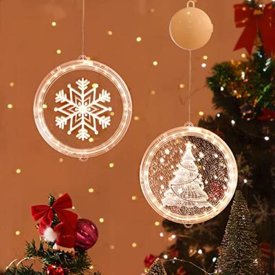 China 3D Lights luz de la ventana Christmas Atmosphere Decorative Hanging Light Warm Christmas Snowflake Elk Santa Claus Bell Snowman Xmas Tree for sale