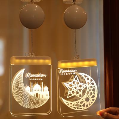 China Christmas Light Up 3D Acrylic Muslim Ornaments Eid Mubarak Hanging Lights Fast Rectangle High Brightness Buddhism Decoration Light Month for sale