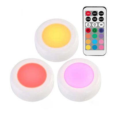 China Modern Radio Under Counter Mini Night Light Dimmable Under Counter Color Changing Remote Control Puck Lights LED Cabinet Lights for sale