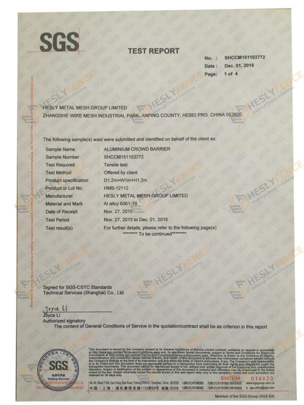 SGS certificate - ANPING EON METAL MESH MFG CO., LTD