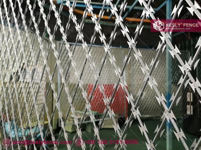 China Welded Razor Mesh Fence with Powder Coating, BTO-22 Razor Blade, 75×150mm diamond hole, China HeslyFence for sale