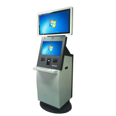 China SDK Dual Screen Self Service Coin and Cash Payment Terminal Kiosk with Credit/Debit Card Reader, Headset and Overhead 32inch Display for sale