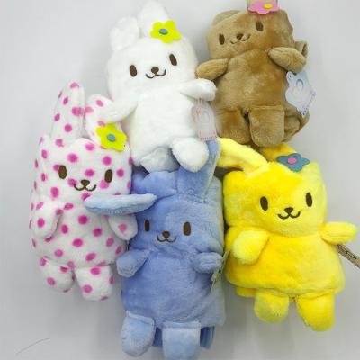 China Promotion Cartoon Animal Mascot House Travel Rolling Toys Plush Rabbit Collapsible Folding Blue Blanket 3 in 1 for sale