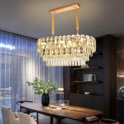 China Luxury Round Gold Crystal Luxury Modern Indoor Living Room Lamp Restaurant Rectangle Chandelier for sale