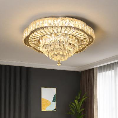 China Large Ceiling Light Luxury LED Villa Living Room Modern Indoor Lighting Round Crystal Ceiling Lamp for sale