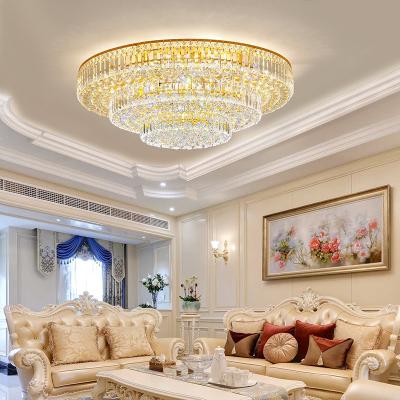 China Modern circular crystal lamp light luxury custom double-layer living room crystal ceiling lamp for sale