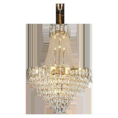 China K9 Modern Luxury Hotel Lobby Gold Stainless And Long Crystal Beads Chain Round Chandelier for sale