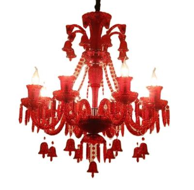 China Modern Luxury Red For Hotel Glass Lobby Cafe Restaurant Restaurant Chandelier Pendant Light for sale