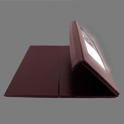 China New Arrival Rechargeable Restaurant PVC Faux Leather Table Tent Stands Luminous Led Menu Holder for sale