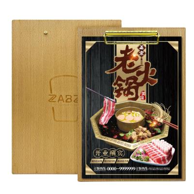 China Suitable for menu switching frequently luxury custom A4 A5 rack file wooden menu clip board for sale