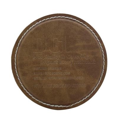 China Sustainable Restaurant Hotel Edge Painting Double Layer Round Custom Leather Coaster for sale