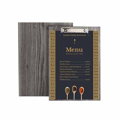 China Suitable for menu changing frequently and multiple pages menu of 10 customized bamboo wooden fast food menu folder menu clipboard for sale