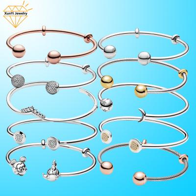 China 2021 CLASSIC New Arrival 925 Sterling Silver DIY Charm Cuff Bracelet For Women Gold Color Rose Gold Color for sale