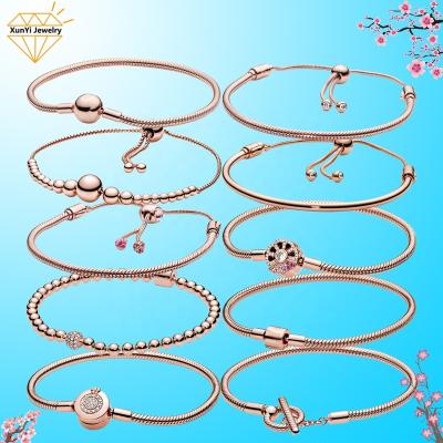 China Factory Wholesale High Quality Rose Gold Color 925 DIY Sterling Silver Charms For Adjustable Bangle Bracelets for sale