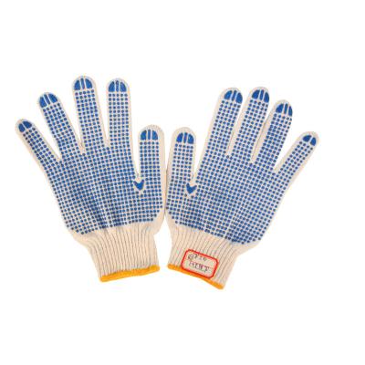 China Wear Resistance Heavy Bright Grip Cotton Blended Dotted Gloves Working Blue Beads Anti Slip Stitches Knitted Gloves for sale