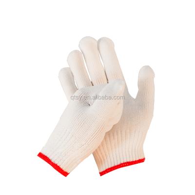 China Wear Resistant Raw White Thicken 100% Polyester Knitted Gloves Nylon Knit Work Gloves for sale