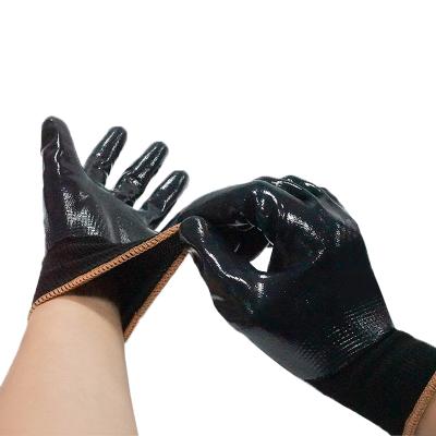 China Wear Resistance 13gauge Black Nylon Nitrile Coated Gloves Safety Liner Nitrile Gloves For Factory Working for sale