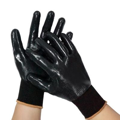 China Wear Resistance Nylon Nitrile Coated Gloves Black Nitrile Coated Gloves Safety Liner Nitrile Gloves For Factory Working for sale