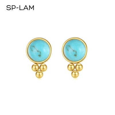 China Wholesale Cheap Cute Female Natural Western Small Turquoise Stone Child SP-LAM Real Ear Ring Earring Stud for sale