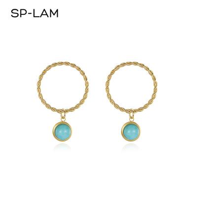 China SP-LAM Hyperbola Big Circle Natural Stone Round Stainless Steel Geometric Gold Plated Women Shape Earring Charm for sale