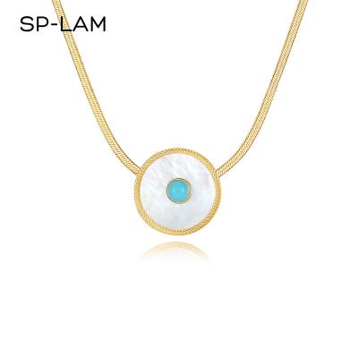 China SP-LAM FASHIONABLE Bohemian Shell Jewelry Natural Gold Round Snake Plated Stainless Steel Shell Pendant Necklace for sale