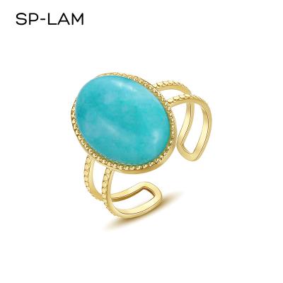 China BOHEMIA SP-LAM Elegant Vintage Oval Cut Big Stone Engagement Cocktail Party Design Jewelry Turquoise Ring Woman for sale