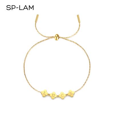 China FASHIONABLE Gold Stainless Steel Woman Charm Bead Letter SP-LAM Slider Bangle Jewelry Beaded Adjustable Bangle for sale