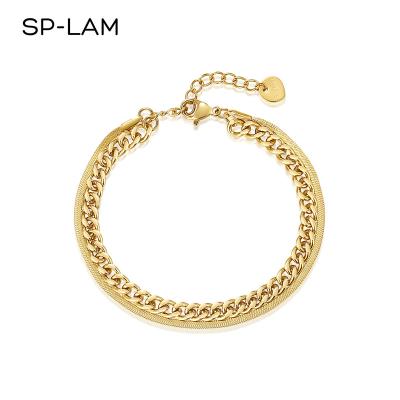 China SP-LAM FASHIONABLE Multi Layer Cuban Chain Gold Plated Link Chain Woman Minimalist Bracelet For Lady Stainless Steel Fashion Jewelry for sale