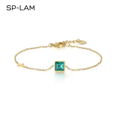 China SP-LAM CLASSIC Fashion Dainty Gold Simple Crystal Fashion Stainless Steel Chain Link Korean Bracelet for Women for sale