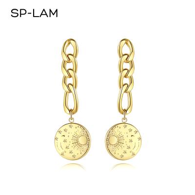 China SP-LAM FASHIONABLE Dangle Earing Woman Fashion Jewelry Long Drop Stainless Steel Chunky Moon And Star Earrings for sale