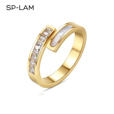 China FASHIONABLE SP-LAM Two Stone Clear Jewelry Big Diamond CZ 18K Gold Plated Luxury For Woman Zircon Ring for sale