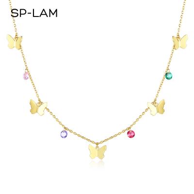 China SP-LAM Designer Colorful Bling Stainless Steel CLASSIC Gold Plated Jewelry Women Butterfly Chain Necklace for sale