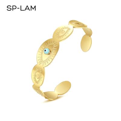 China SP-LAM Designer Evil Eye Charm Bangle Women Fashion Stainless Steel Large Luxury Open Bangle for sale