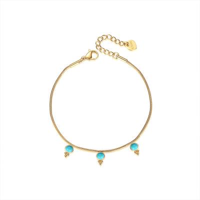 China CLASSIC Simple Natural Cute Natural Cute Snake Chain Turquoise Wish Stone Summer Girl SP-LAM Beaded Bracelet for sale