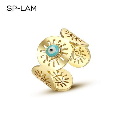 China Turquoise FASHIONABLE Evil Blue Eye SP-LAM Stainless Steel Open Stone Jewelry Designer Bohemian Chunky Ring for sale