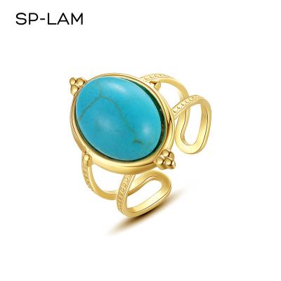 China Vintage SP-LAM Matching Luxury Big Woman Charm High Quality Cool Blue Turquoise Statement Stone Ring for sale