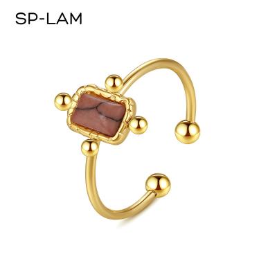 China SP-LAM Vintage Fashion Turquoise Rings Finger Vintage Jewelry Adjustable Gold Plated Stainless Steel Ring Woman for sale