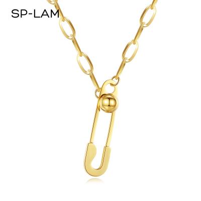 China SP-LAM Trendy Women Fashion To Designer Paper Clip Gold Long Chain Jewelry Stainless Steel Long Necklace for sale